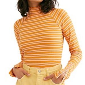 FREE PEOPLE Sunday Afternoon Open Back Top-Stripe Fitted Mock Turtleneck M NEW